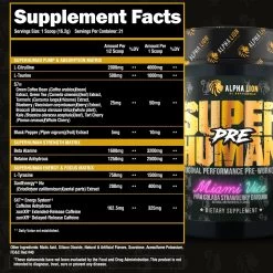 Alpha Lion Super Human Pre-Workout -Sports Energy Supplement Shop PRE MIAMIVICE SUPPLEMENT FACTS 1