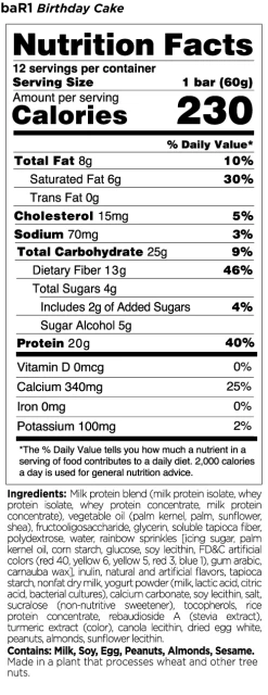 BaR1 Crunch Protein Bar -Sports Energy Supplement Shop baR1 Birthday Cake