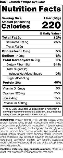 BaR1 Crunch Protein Bar -Sports Energy Supplement Shop bar1 Crunch Fudge Brownie