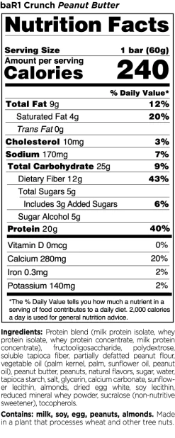 BaR1 Crunch Protein Bar -Sports Energy Supplement Shop bar1 Crunch Peanut Butter